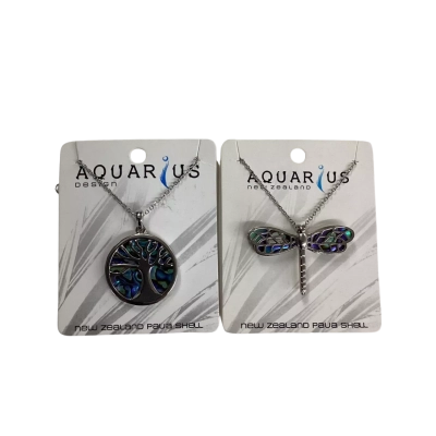 AQUARIUS New Zealand Paua Shell Necklace Set Tree of Life & Dragonfly NEW