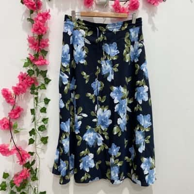 Witchery Womens Midi Skirt Size 12 Floral / Navy Blue 