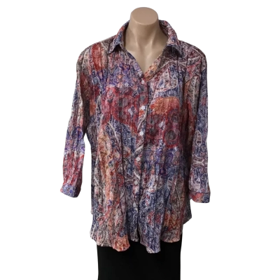 Fella Hamilton Womens Size 16 Multicoloured Pattern Crinkled 3/4 Sleeve Shirt 