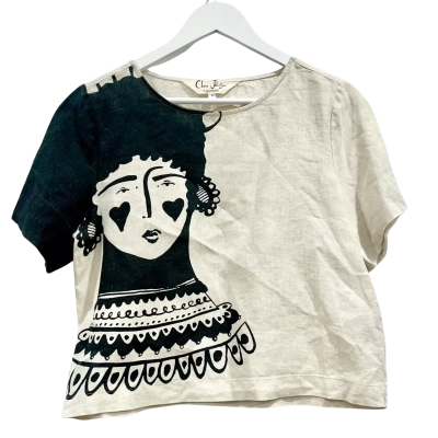 Gorman + Claire Johnson Linen Beige/ Black Design Top Size 8