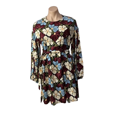 Sportsgirl Womens Size 6 Maroon / Black / Blue / Yellow Floral Long Sleeve Mini Dress