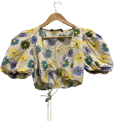 Zara Womens  Size S Short Sleeve Top Multicoloured / White 