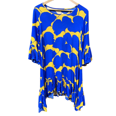 Mister Zimi Blue/Yellow Ginkgo Leaf Pattern Dress Size 8