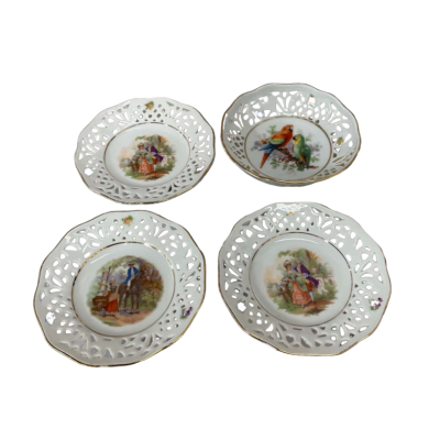 Vintage Schuman Arzberg Germany Lattice Miniature Porcelain Plates x 4