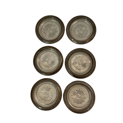 Vintage Italian Starburst Crystal Silver Plate Coaster Set of 6