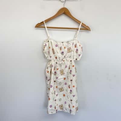 Seed Teen White Pattern Cut Out Dress  Size 14 