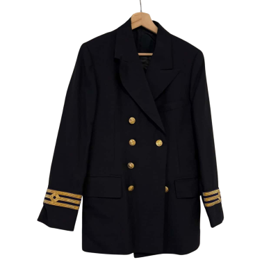 Mens Black Fully Lined Hand Tailored Double Breasted Jacket with Gold Coloured Button Detail