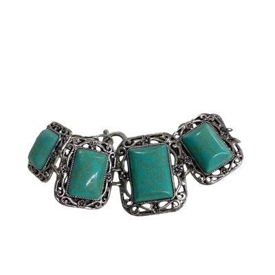 Vintage Style Turquoise Look Filigree Statement Bracelet Boho Western