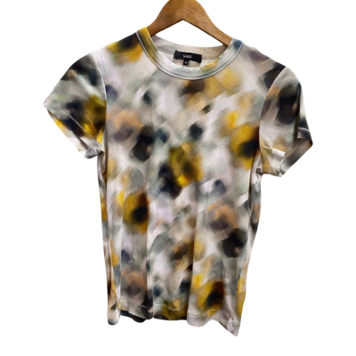 Saba Womens  Size M Short Sleeve Top Black/White / Grey / Pattern / Yellow 