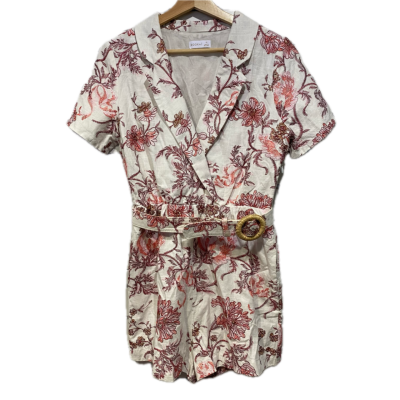 Kookai Womens Size 40 embroidered Short Sleeve Playsuit Cream / Floral / Maroon / Pink  / White 