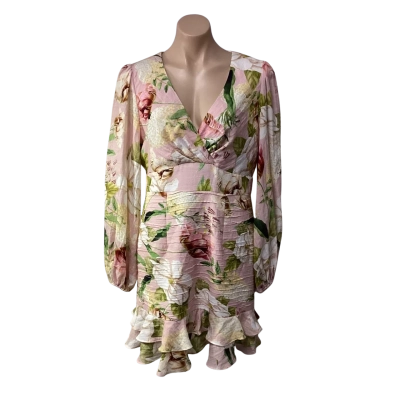 Shiek Womens Size 12 Pink Floral Bohemian Long Sleeve Mini Dress (new)