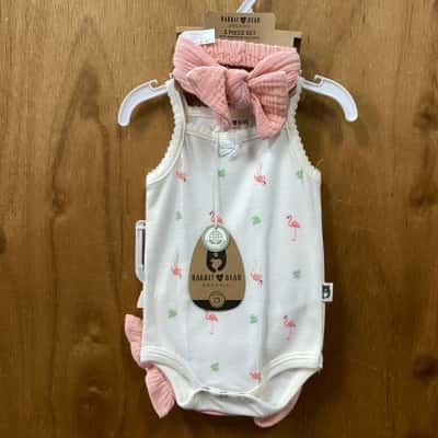 Rabbit + Bear Flamingo Pattern 3 Piece Set Size 0-3m 