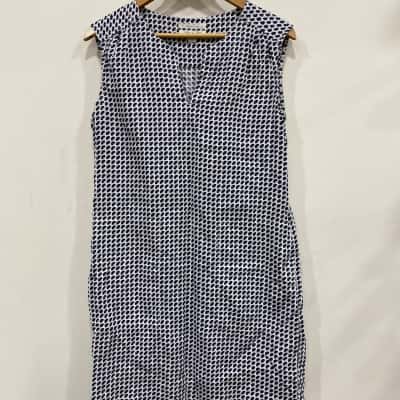 Trenery Womens  Size 8 Sleeveless Dress  Navy Blue / White 