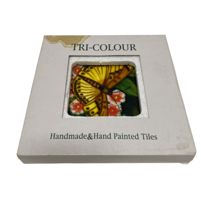 Tri-Colour Handmade Hand Painted Ceramic Tile