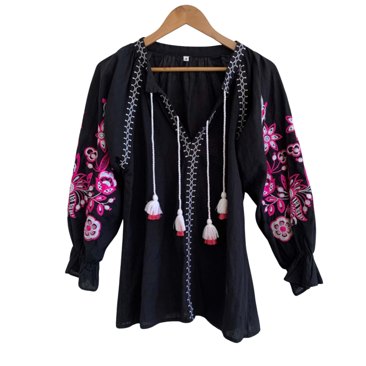 1984309 White Embroidered Smocked 3/4 Sleeve Blouse