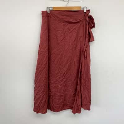 Elm Terracotta Banksia Warp Midi Skirt  Size 14 