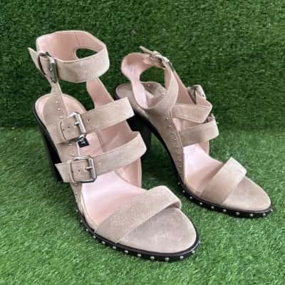 Nine West Nude Suede Block-Heeled Sandals Size 10M