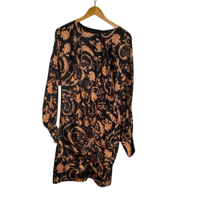 Wayne Cooper Womens  Size 14 Long Sleeve Dress Black  / Brown / Floral 