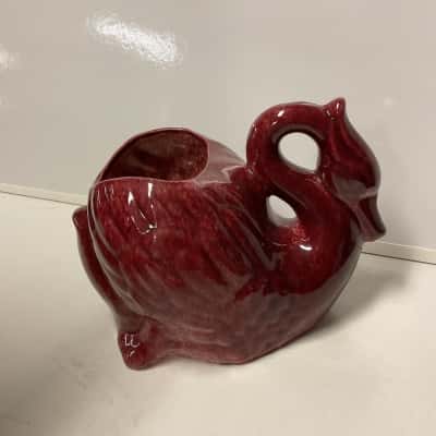 Vintage pates pottery Sydney large swan planter burgundy 