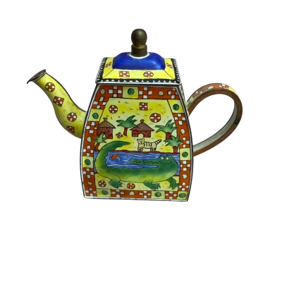 Charlotte di Vita hand-painted miniature enamel Teapot with Green Crocodile 