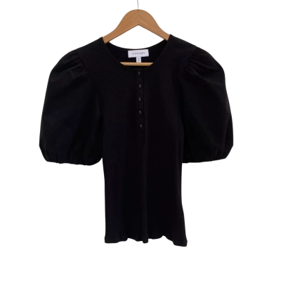 Witchery Womens  Size M Button Up Top / Short Sleeve Top Black  