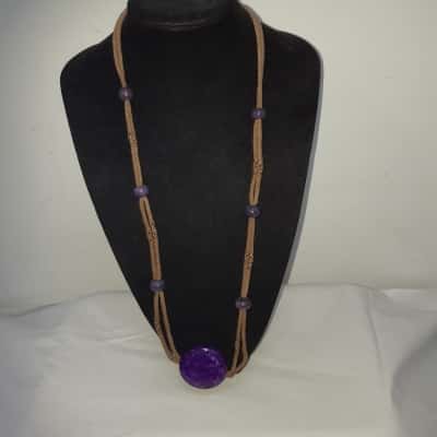 Amethyst Stone Beads On Brown Cord