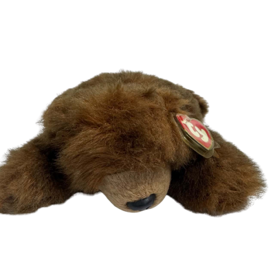 TY Classic Beanie “BABY PAWS” Laying Down Brown Bear 1996