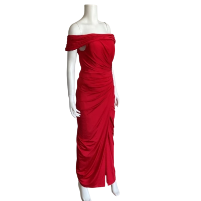 Bariano Off The Shoulder Vibrant Red Evening Dress