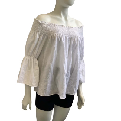 Brand New Sussan Womens  Size 12 Linen Blend Off Shoulder Top White