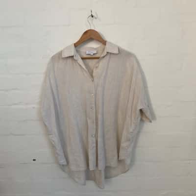 Witchery Womens Linen Size 6 Button Up Top / Short Sleeve Top Cream 