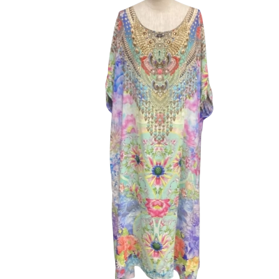 Inóa Australia  Size XL 100% Silk Kaftan with Crystal Detail Multicoloured 