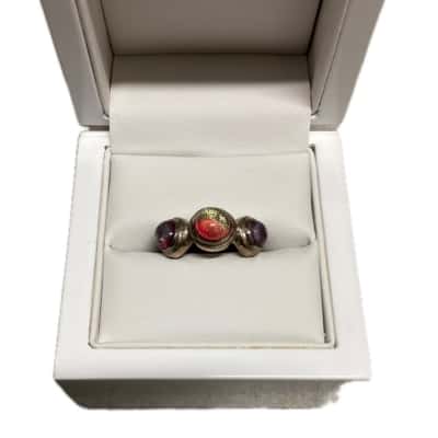  Womens Ring Glitter Purple / Red / Sterling Silver 