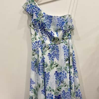 Review Womens  Size 10 Off The Shoulder Dress Blue / Floral / Green / White 