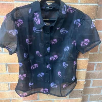 Revival Womens  Size 12 Black  Glow Glitter Blouse 