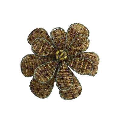Vintage Womens Brooch Brown Large Beaded Flower 