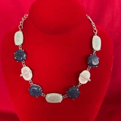  Women's Talbots  Necklace featuring Blue, Light Green, & White Speckled Stones 
