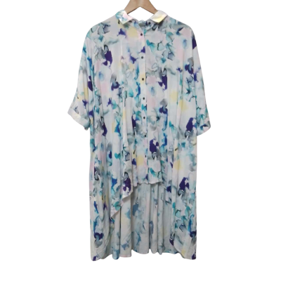 PQ Collection Women's Free Size Blue Water Colour Short Sleeve Top