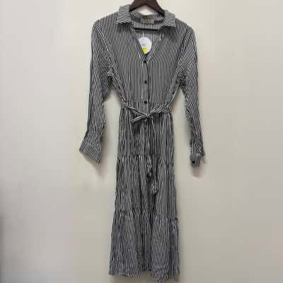  BNWT Grace & Co. S10 Long Sleeve Collared Stripe Maxi Dress
