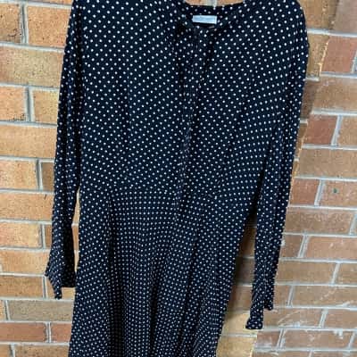 Witchery Womens  Size 14 Midi Dress Black  / Polka Dot / White 
