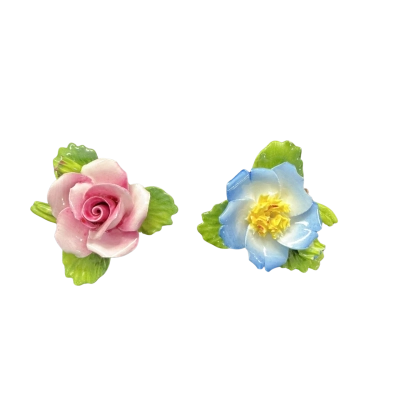  Vintage ceramic flower brooch collection - Blue / Green / Pink  / White / Yellow 