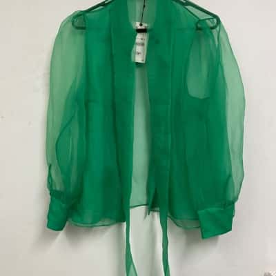 Zara Size XL Long Sleeve Shirt Sheer Green 