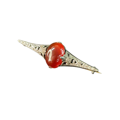  Vintage Sterling silver Carnelian Brooch Burnt Orange / Silver 