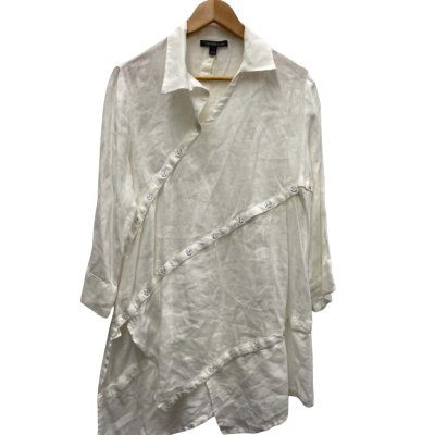 Jane Daniels Womens  Size 14 Linen Long Sleeve /Midi Top Off White 