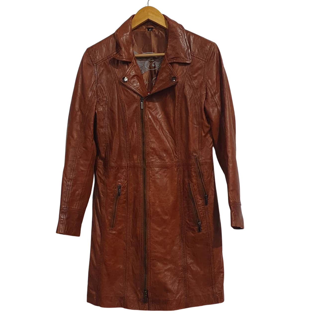 carlo-saeehi-women-s-size-42-leather-brown-long-coat-s
