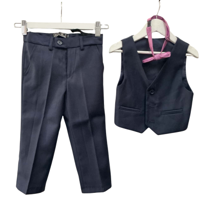 Ollies Place Kids  Size 2 Waistcoat, Pants and bow tie Navy Blue 