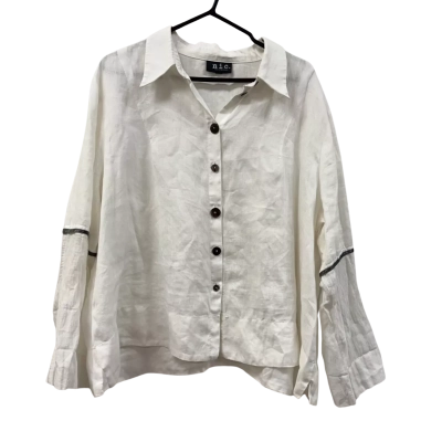  NIC by Nicola Waite Australian-made White Linen Long Sleeve Top Size 18