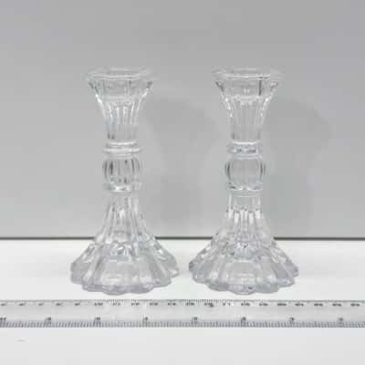 Pair Vintage Clear Cut Glass Crystal Candlestick Holders Taper Candle Stands
