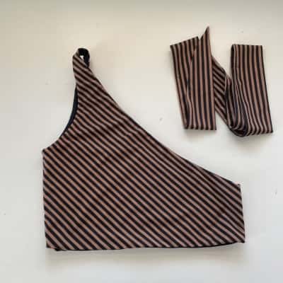 Baiia Black Beige Striped One Shoulder Bikini Top Size 14 