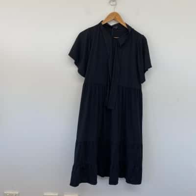 Exotica Black Slinky Silky Boss Bish Tiered Midi Dress  Size L / XL 