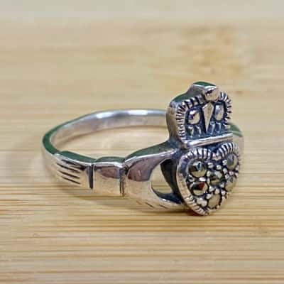Sterling Silver Diamanté Claddagh Ring (Stamped 925)